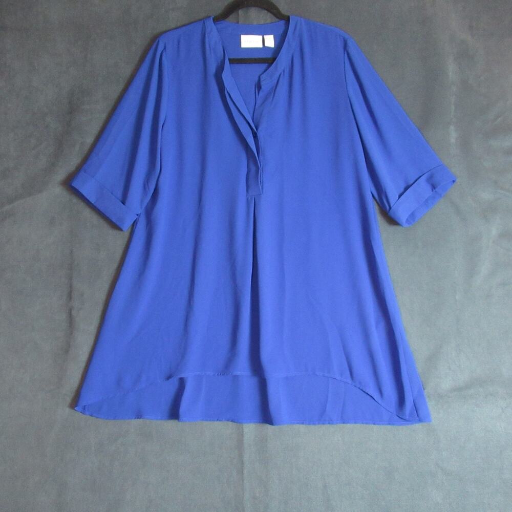 Chicos Top Womens Size 2 Blue V Neck Career Blouse Work Real Girl Flowy Classy